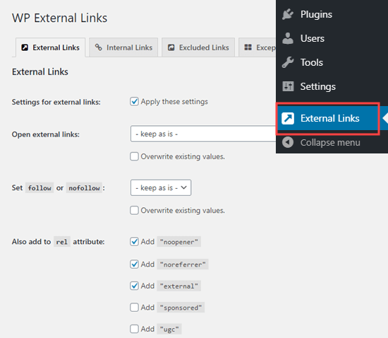 لینک های خارجی با افزونه WP External Links