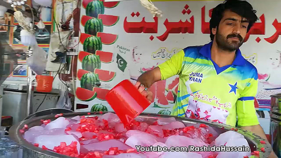 مهارت های برش هندوانه  آب آلبالو در تابستان | غذای خیابانی کراچی پاکستان