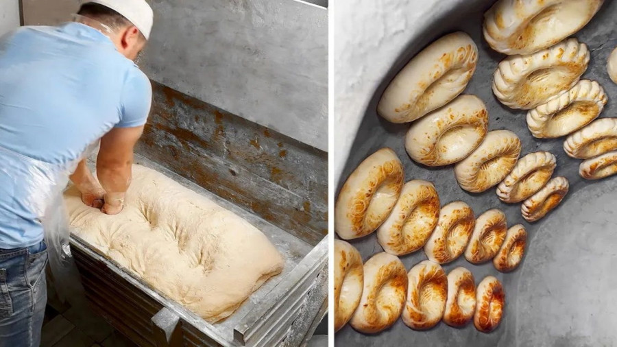 غذای خیابانی در ازبکستان؛ پخت کروسان، نان و پیراشکی گوشت