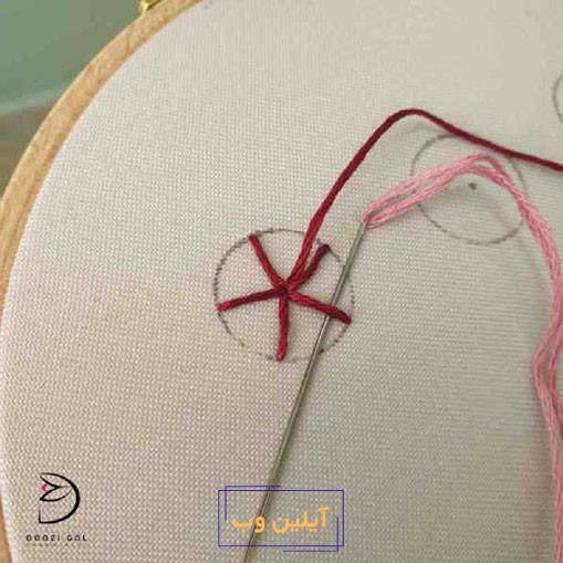 دوخت رز عنکبوتی در گلدوزی برزیلی گام پنجم