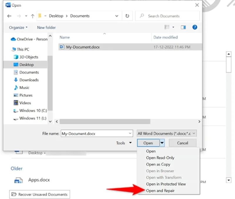 Repair کردن فایل&nbsp;ورد