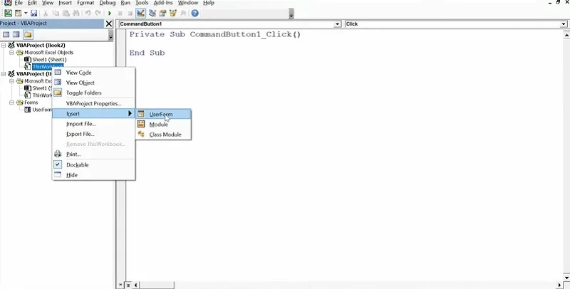 ایجاد UserForm در اکسل