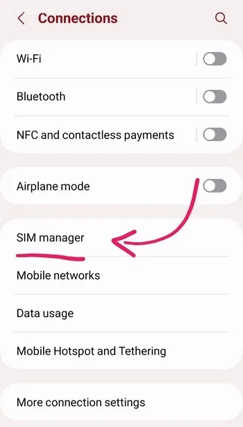گوشی سامسونگ گزینه SIM card manager (مدیریت سیم کارت ها)