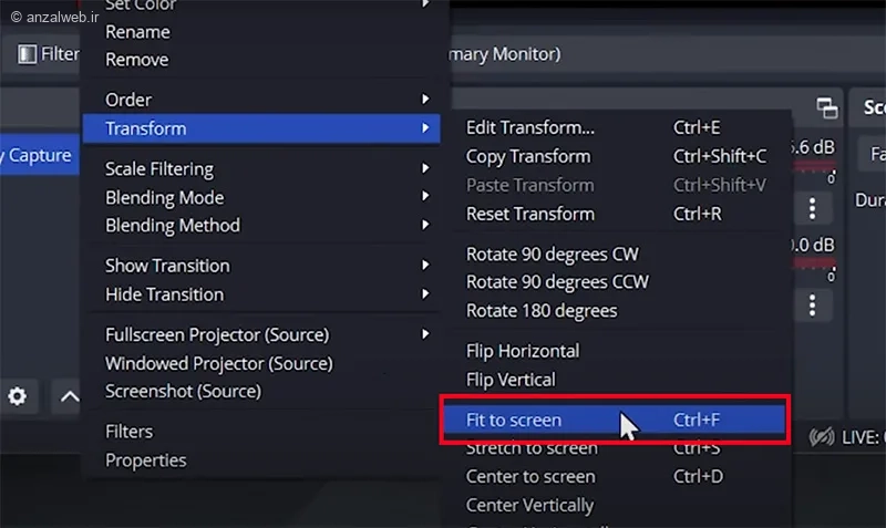 تغییر تنظیمات Transform&zwnj;به Fit to screen