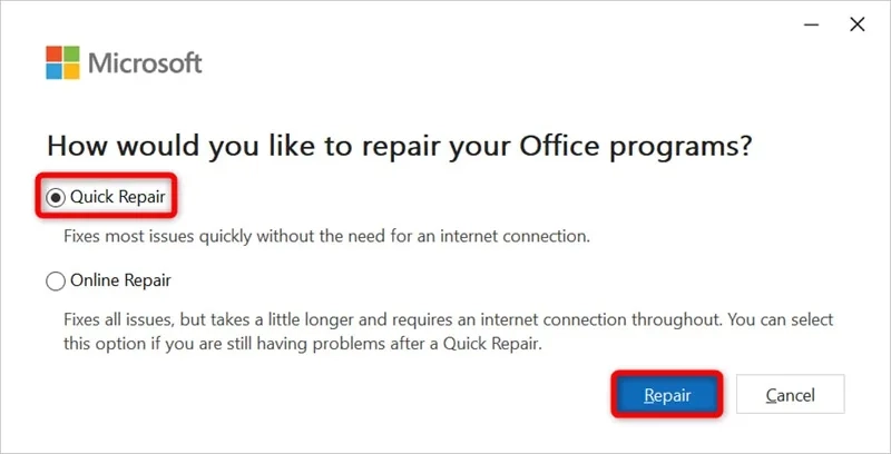 Repair کردن نرم افزار Word یا Office برای حل مشکل باز نشدن ورد
