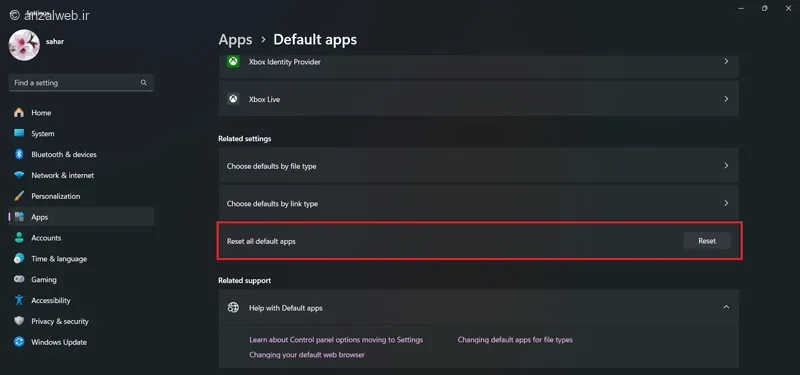 ریست تنظیمات برنامه&zwnj;های پیشفرض