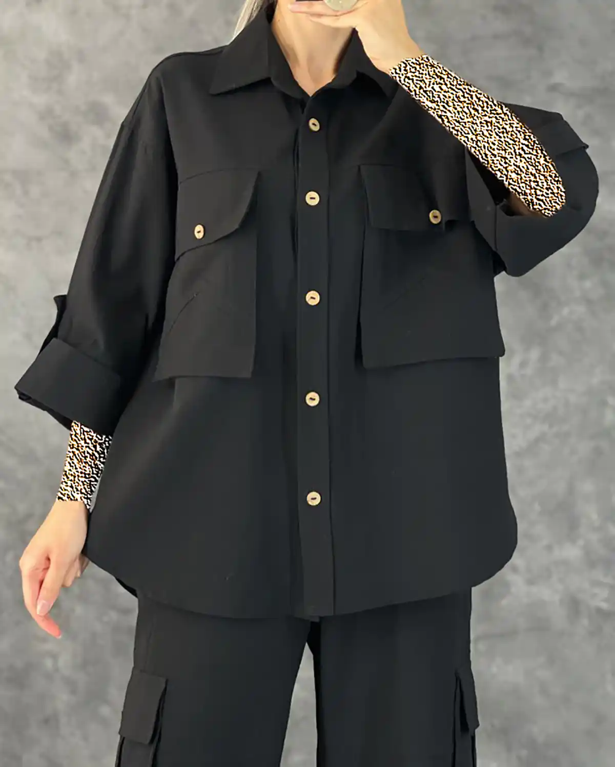 شومیز مانتویی دکمه دار زیبا