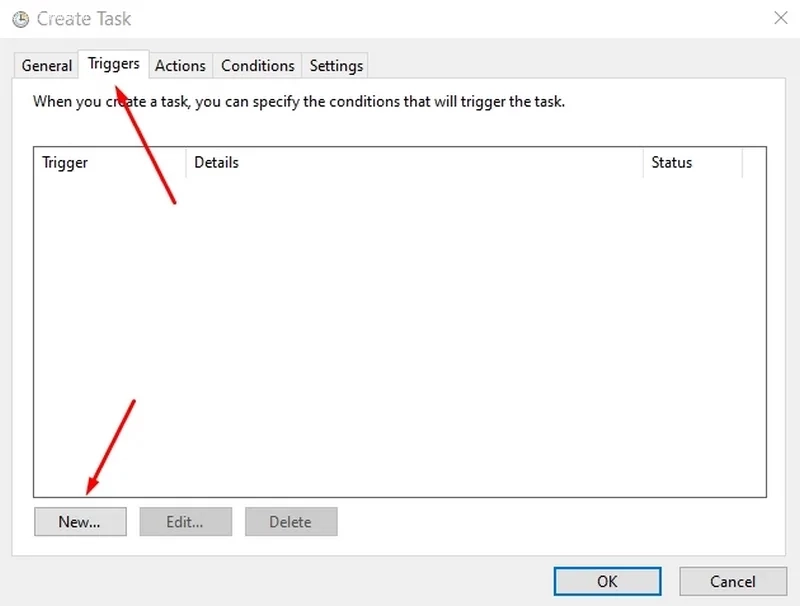 تب Triggers تغییر تم لپ تاپ ویندوز 11