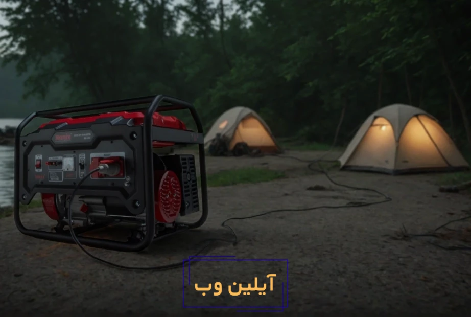 استفاده از موتور برق مسافرتی شب در جنگل کمپ